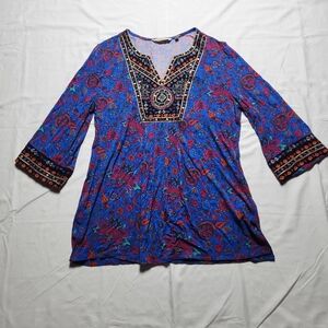 Soft Surroundings Womens PS Beaded Colorful 3/4 Sleeve Tunic